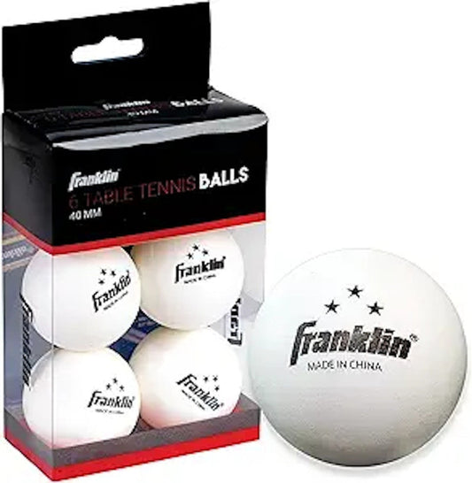 FRANKLIN 3-STAR WHITE TABLE TENNIS BALLS 6 PACK