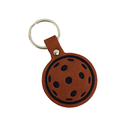Leather Pickleball Keychain - Brown