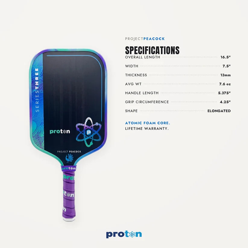 Proton Project Peacock Elongated 13MM Pickleball Paddle