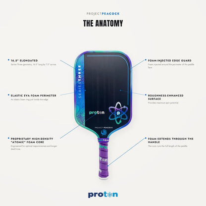 Proton Project Peacock Elongated 15mm Pickleball Paddle