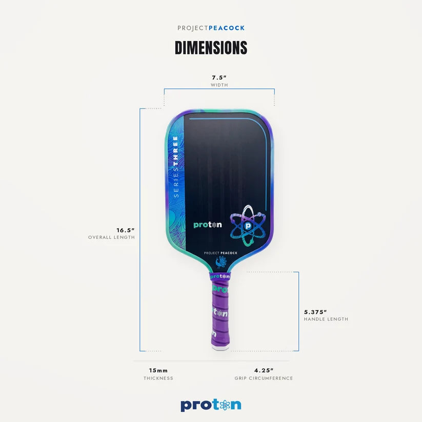 Proton Project Peacock Elongated 15mm Pickleball Paddle