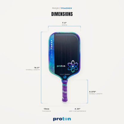 Proton Project Peacock Elongated 15mm Pickleball Paddle