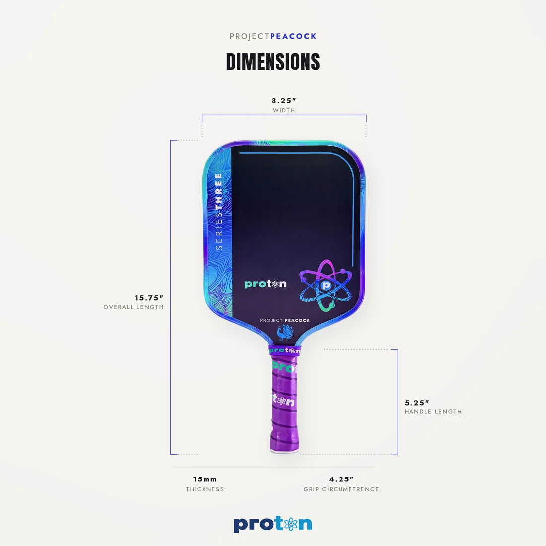 Proton Project Peacock Wide Body 15MM Pickleball Paddle