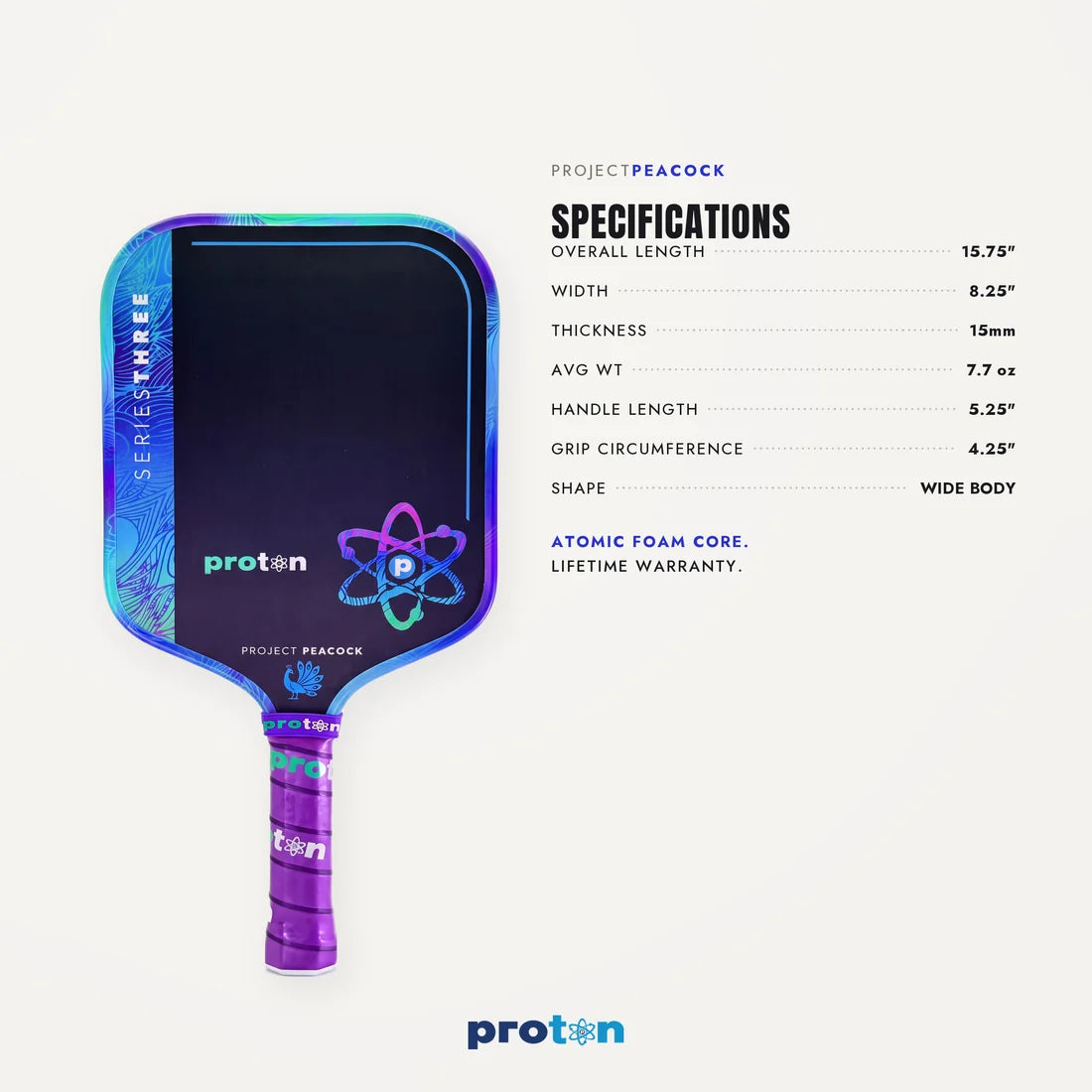 Proton Project Peacock Wide Body 15MM Pickleball Paddle