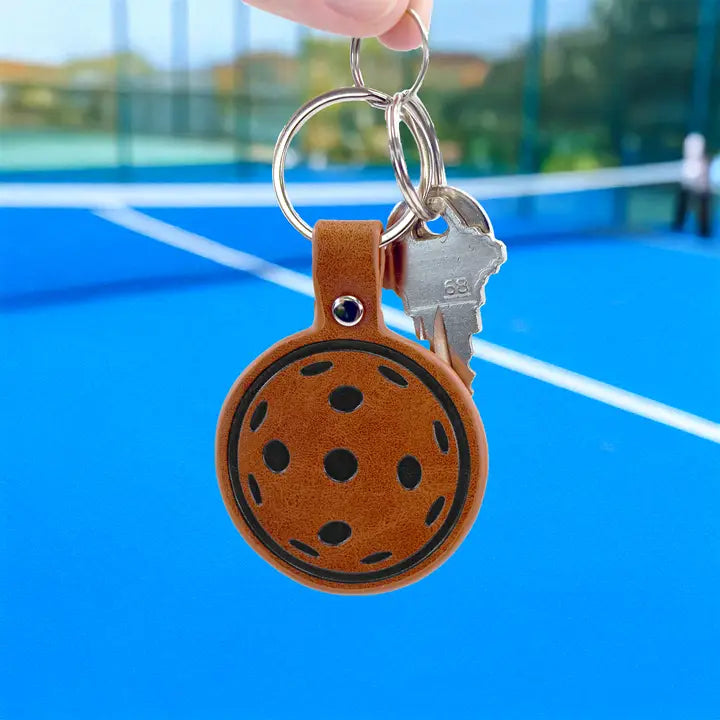 Leather Pickleball Keychain - Brown