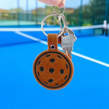 Leather Pickleball Keychain - Brown