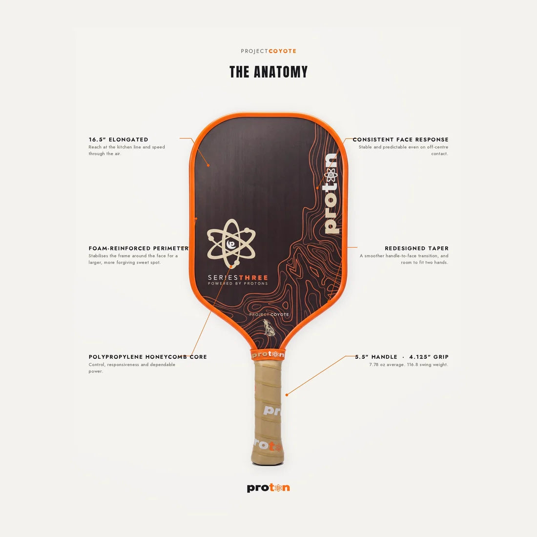 Proton Project Coyote Elongated 15MM Pickleball Paddle