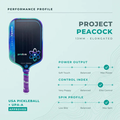 Proton Project Peacock Elongated 13MM Pickleball Paddle