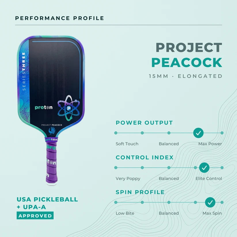 Proton Project Peacock Elongated 15mm Pickleball Paddle